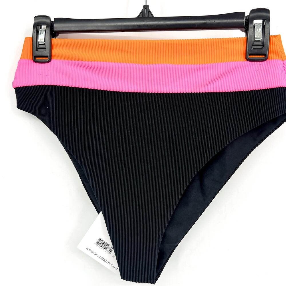 BEACH RIOT Heidi Colorblock High Waist Bikini Bottoms Medium Black Orange NWT - Picture 4 of 14
